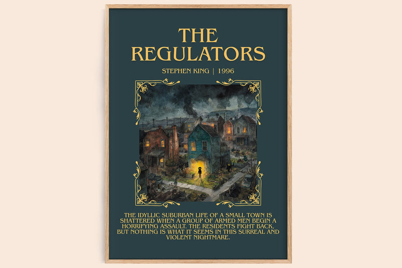 The Regulators minimalist book poster by Stephen King – framed literary art print