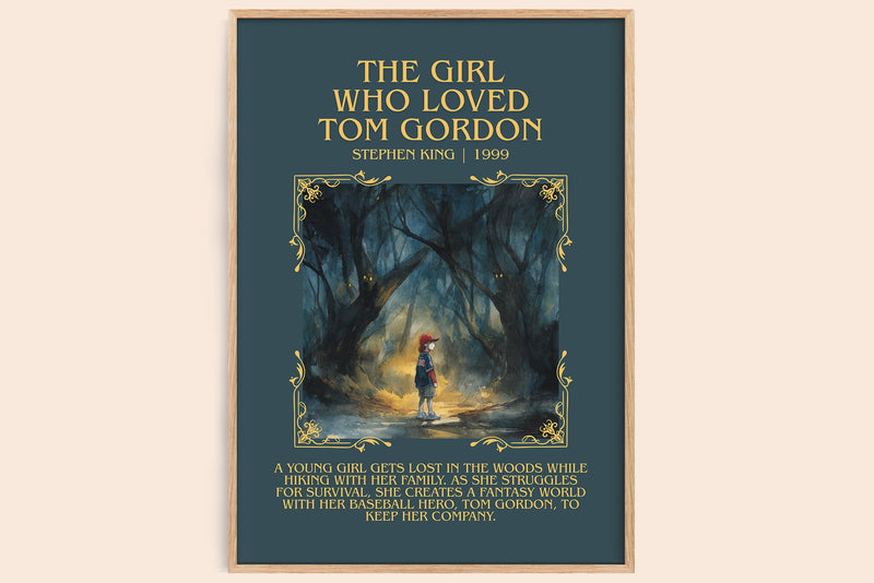 The Girl Who Loved Tom Gordon minimalist book poster by Stephen King – framed literary art print