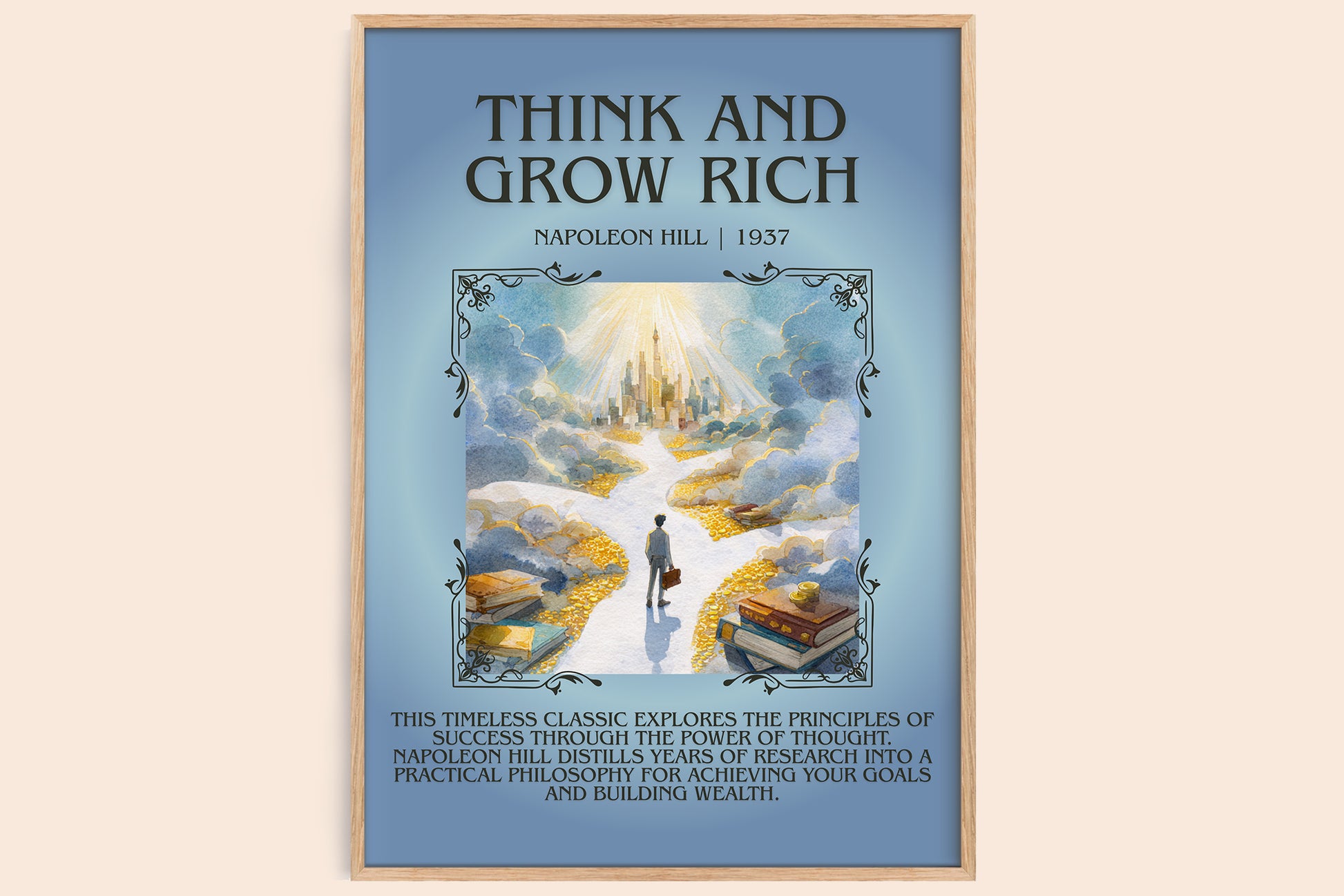 Think and Grow Rich minimalist book poster by Napoleon Hill – framed literary art print