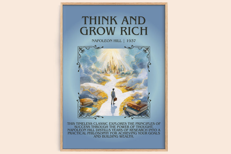 Think and Grow Rich minimalist book poster by Napoleon Hill – framed literary art print
