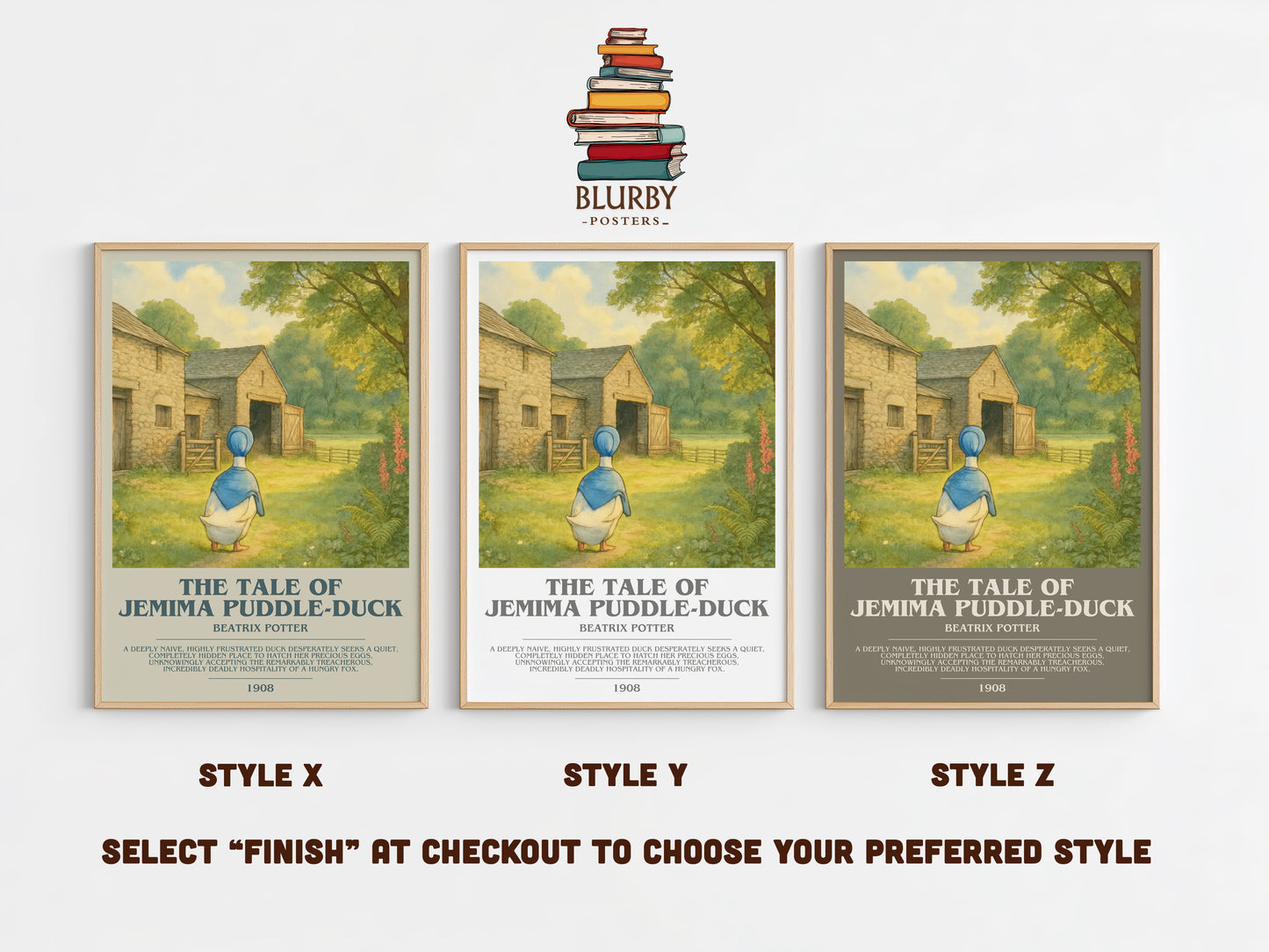The Tale Of Jemima Puddle-Duck bookish print in frame leaning in hallway – childrens wall art