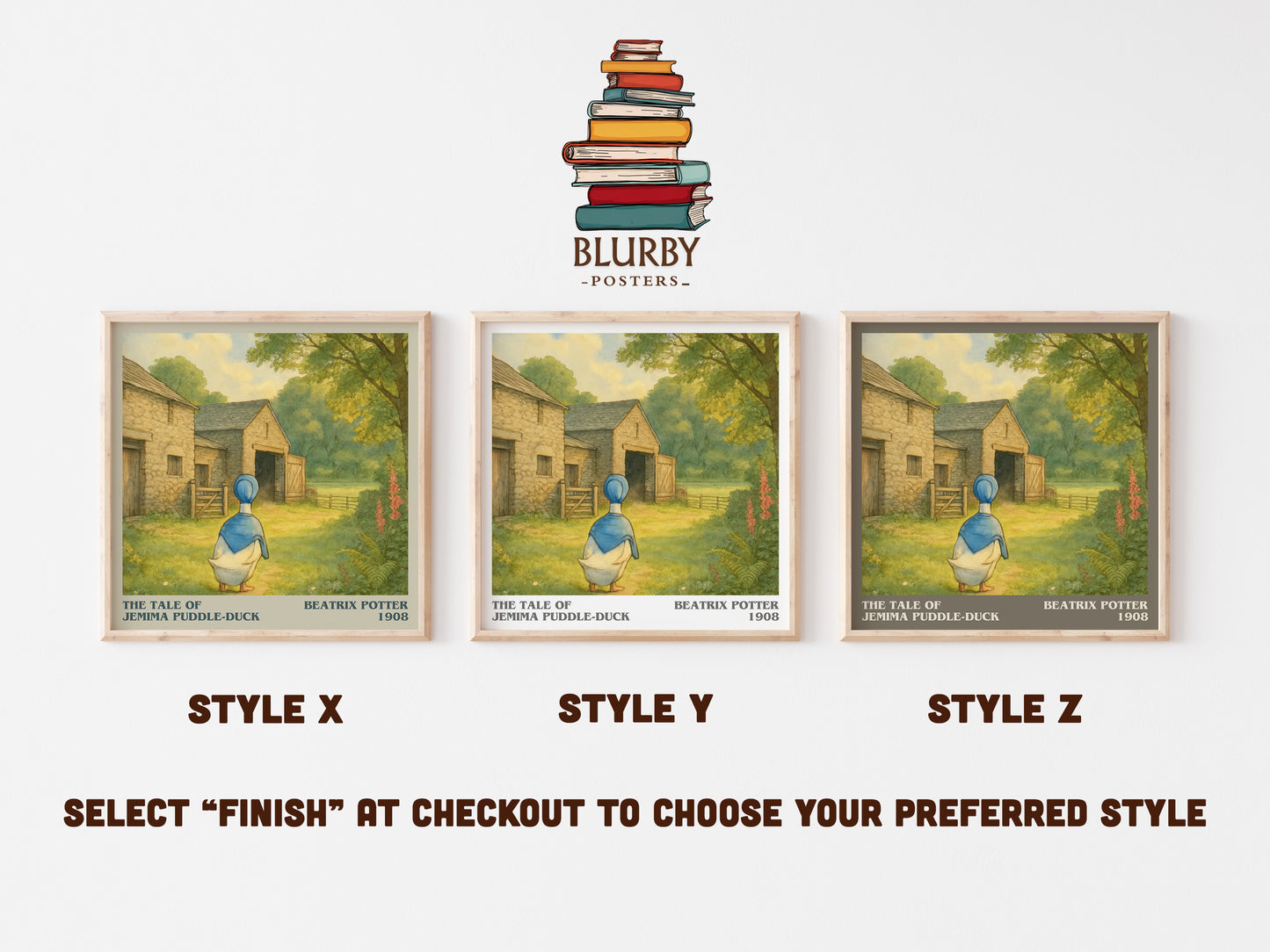 The Tale Of Jemima Puddle-Duck literary print in frame leaning in hallway – childrens wall art