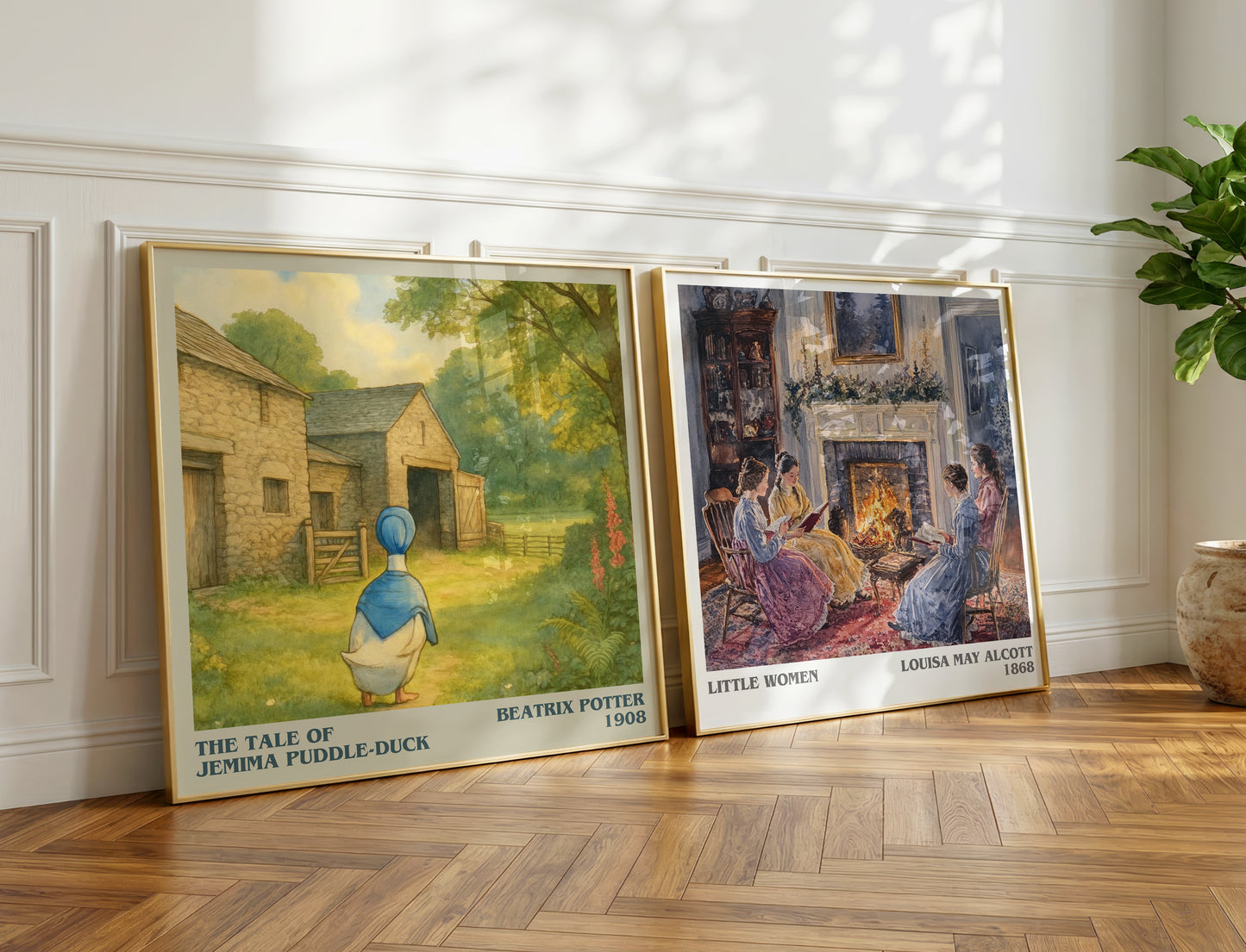 The Tale Of Jemima Puddle-Duck literary print on bookshelf – Beatrix Potter fan gift