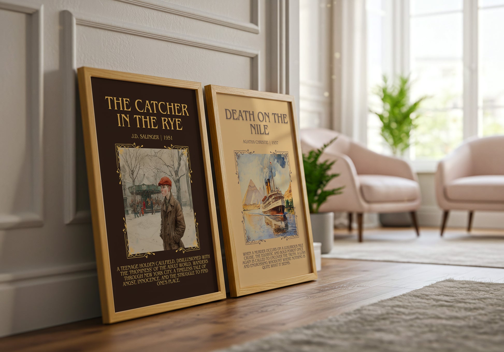The Catcher in the Rye minimalist print framed by window – literary home decor