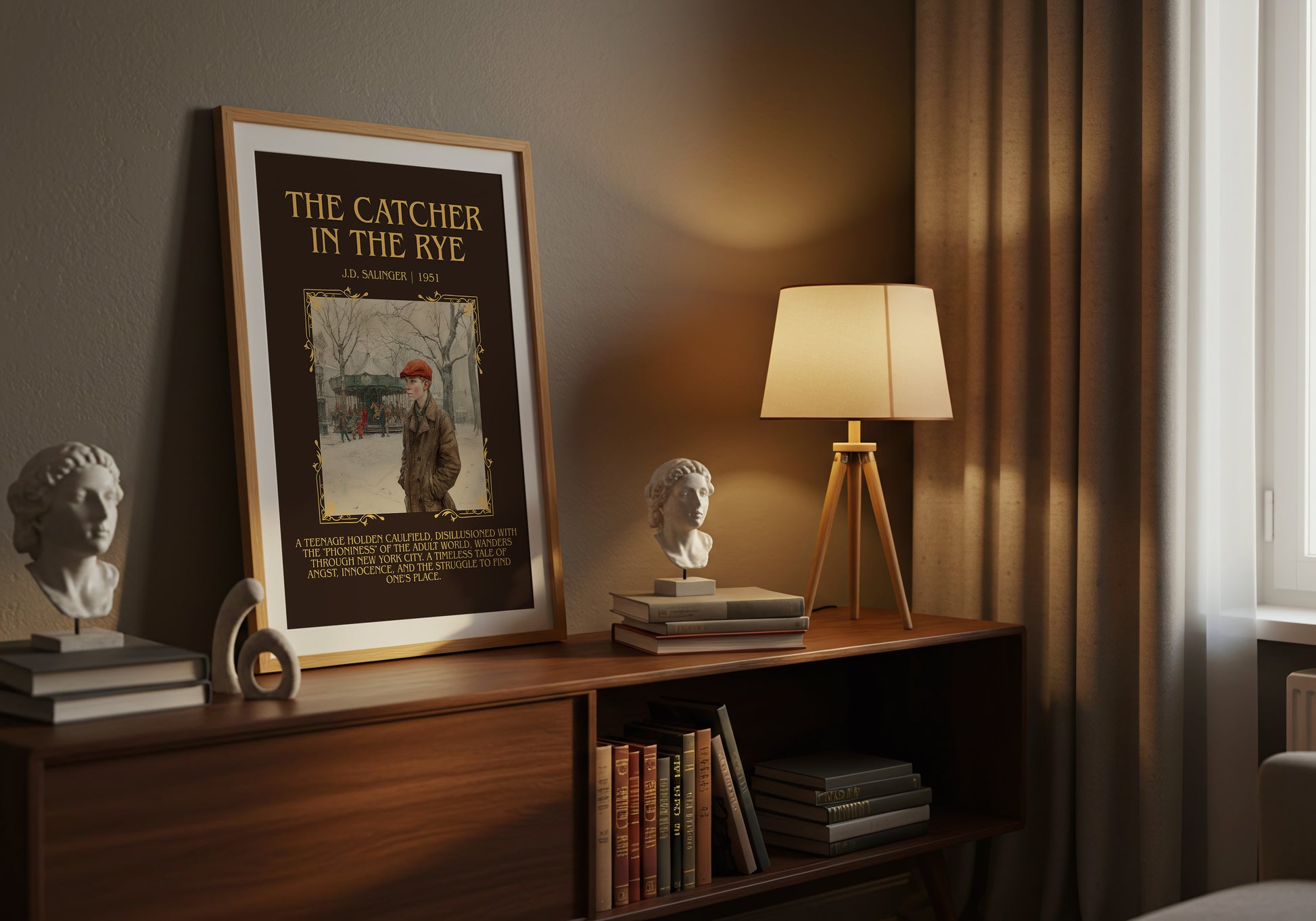 The Catcher in the Rye minimalist book poster framed on wall – coming of age wall art