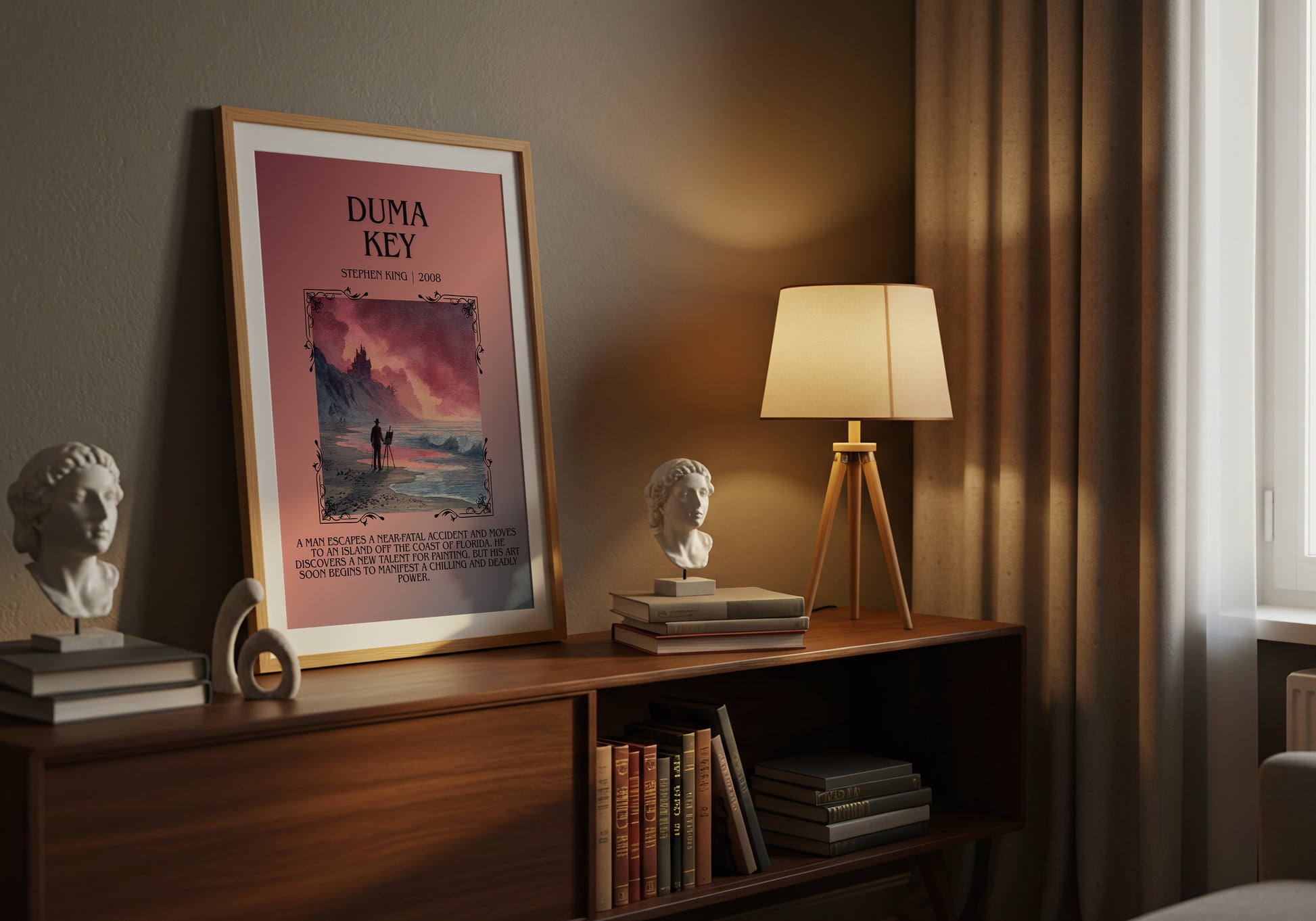 Duma Key minimalist book poster framed on wall – horror wall art
