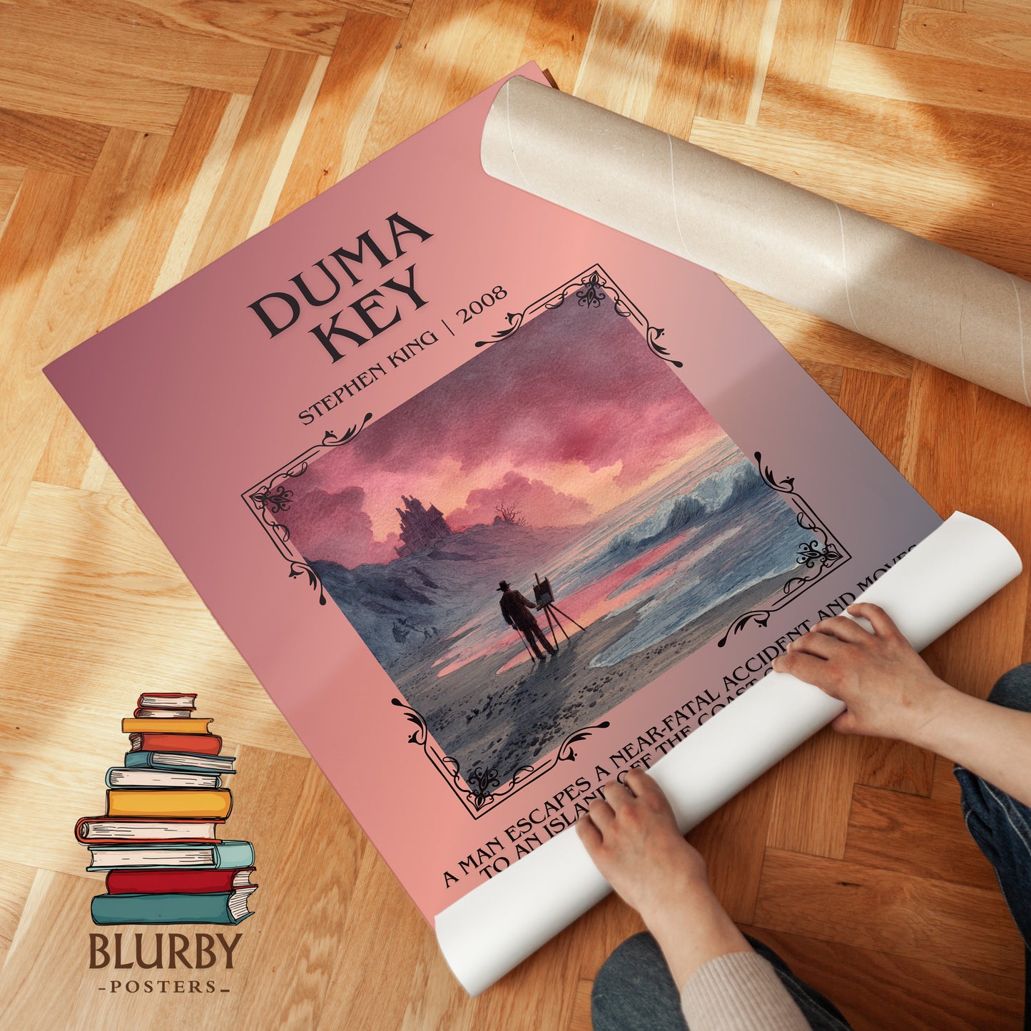 Duma Key minimalist print on bookshelf – Stephen King fan gift