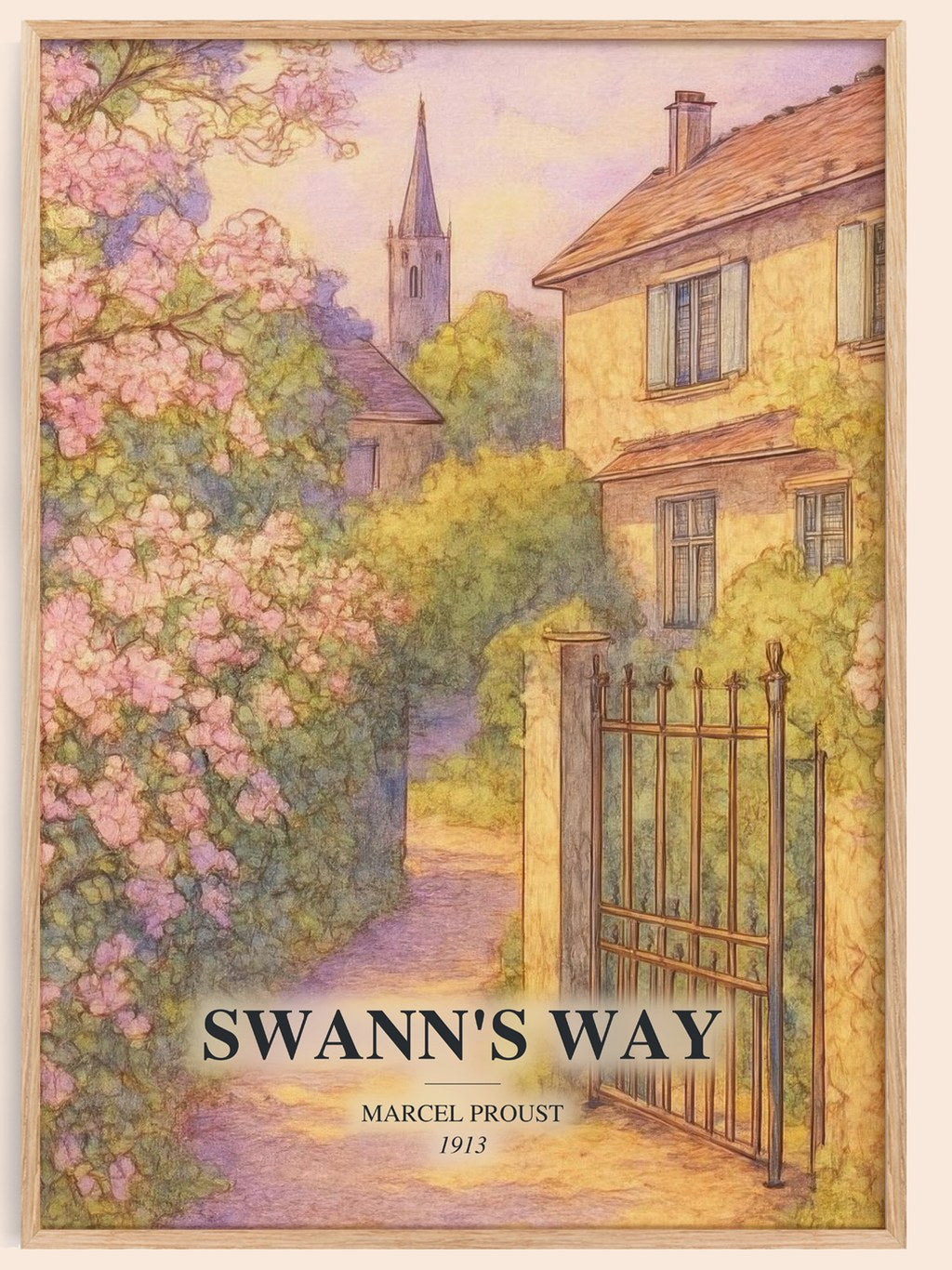 Swann'S Way watercolour book poster by Marcel Proust – framed literary art print