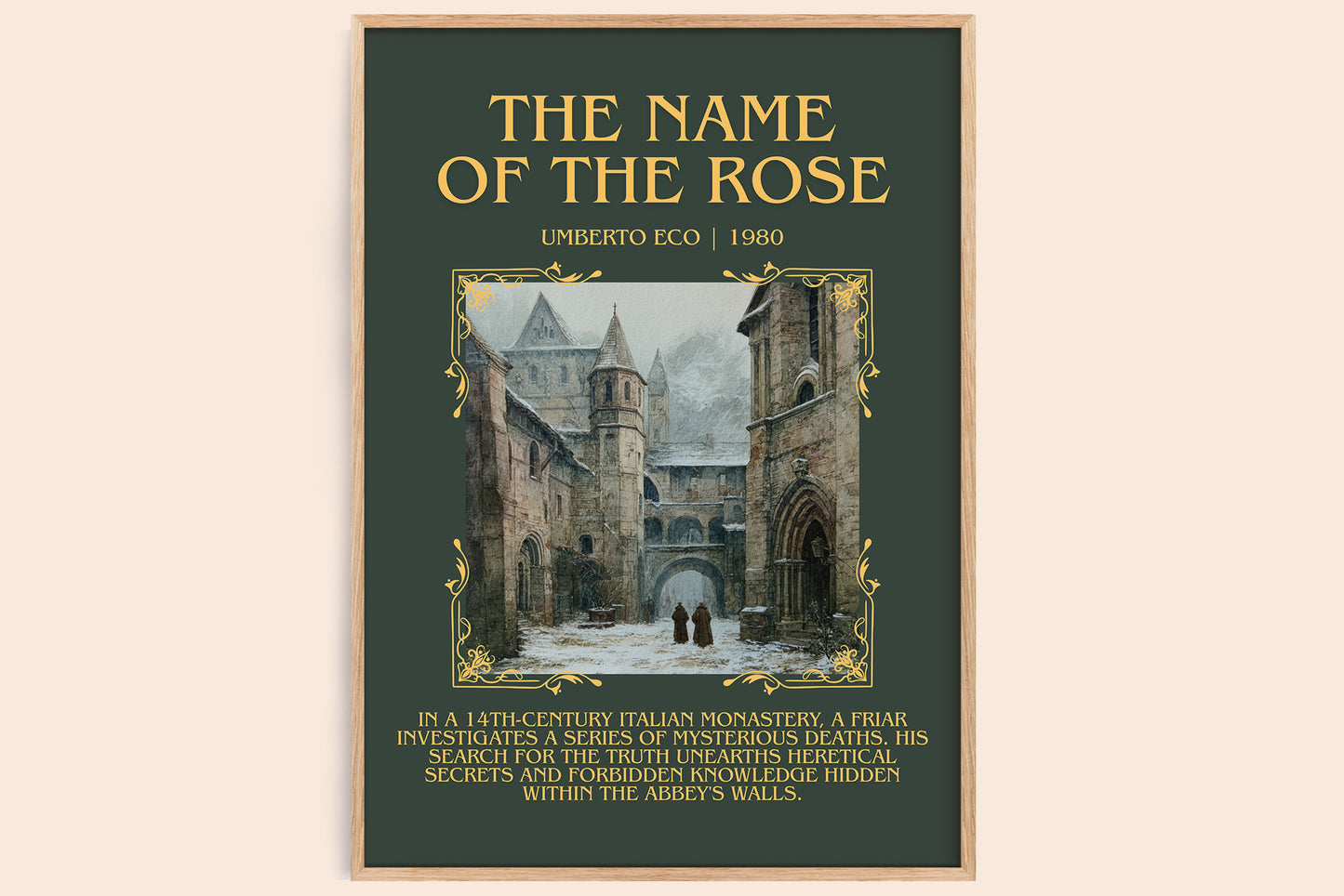 The Name of the Rose minimalist book poster by Umberto Eco – framed literary art print
