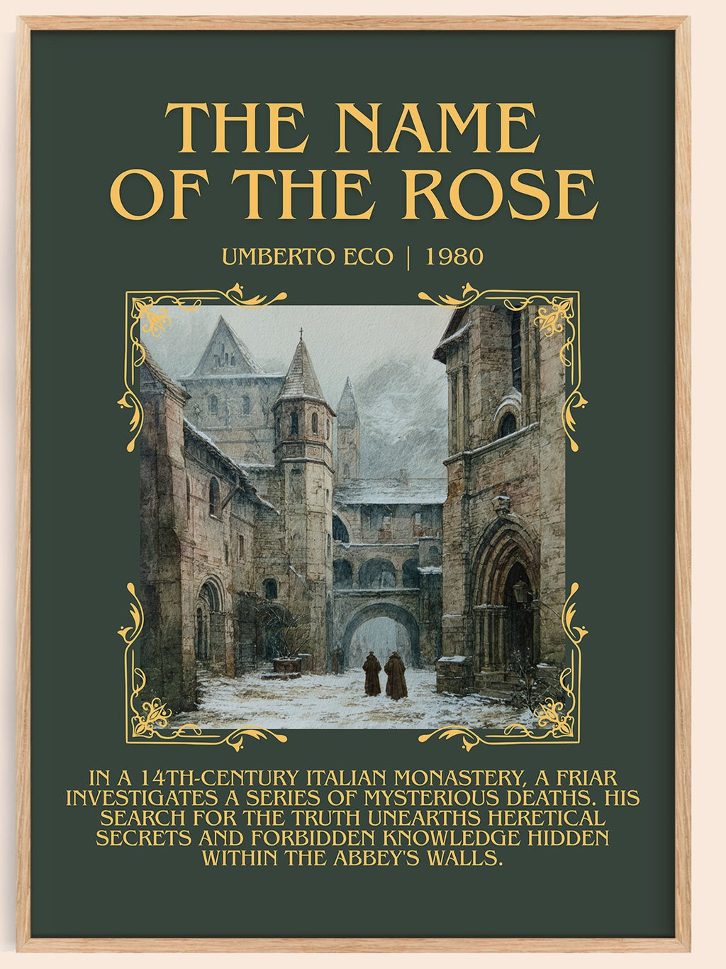 The Name of the Rose minimalist book poster by Umberto Eco – framed literary art print