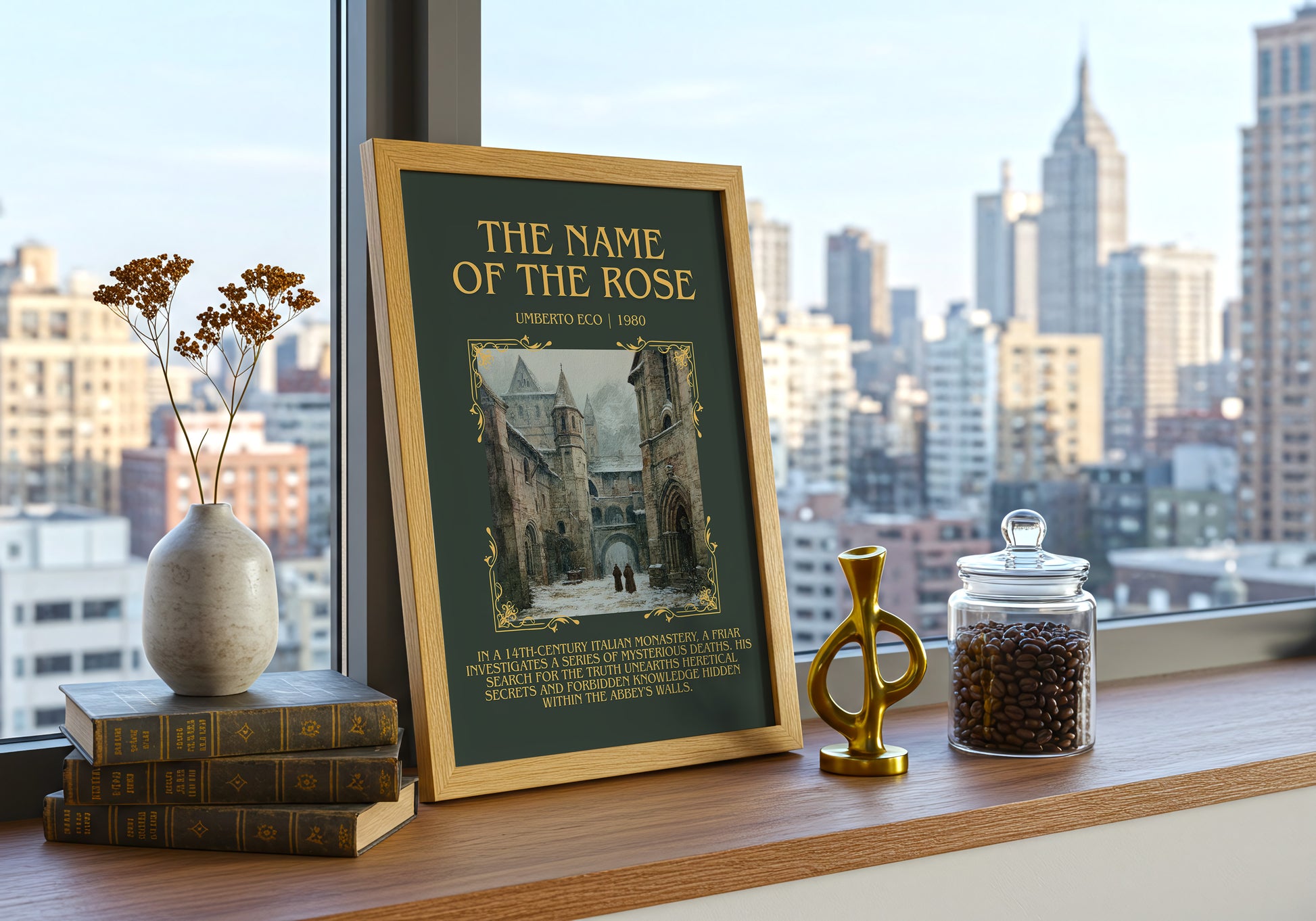 The Name of the Rose minimalist poster paper finish options – matte satin gloss