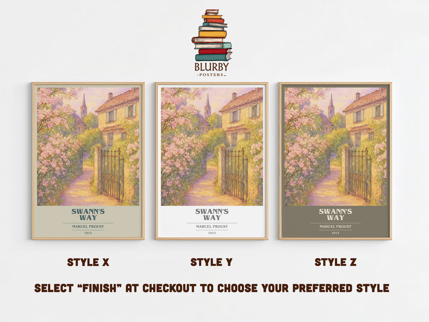 Swann's Way book cover print in frame leaning in hallway – classic literature wall art