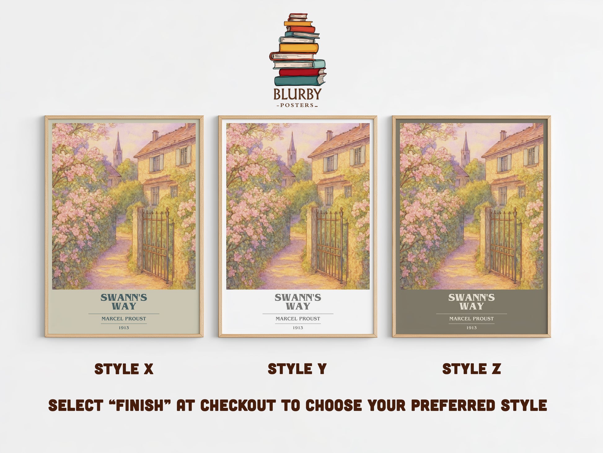 Swann's Way book cover print in frame leaning in hallway – classic literature wall art