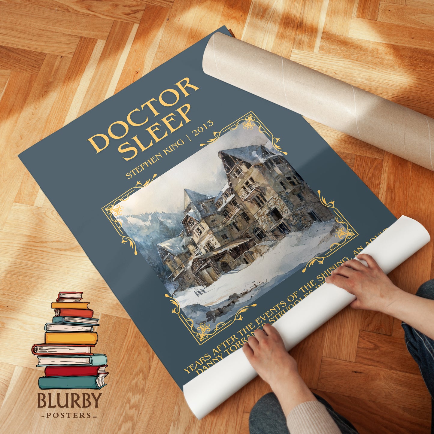 Doctor Sleep minimalist print on bookshelf – Stephen King fan gift