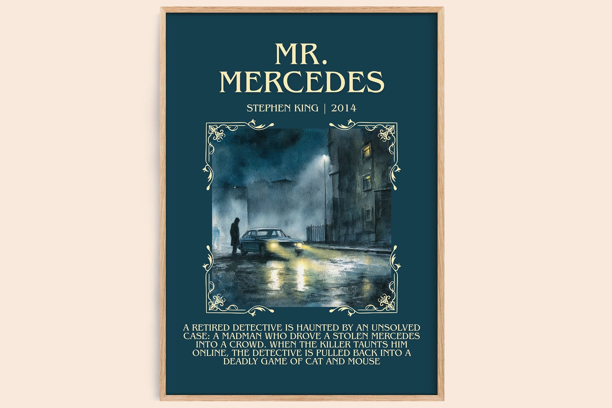 Mr. Mercedes minimalist book poster by Stephen King – framed literary art print