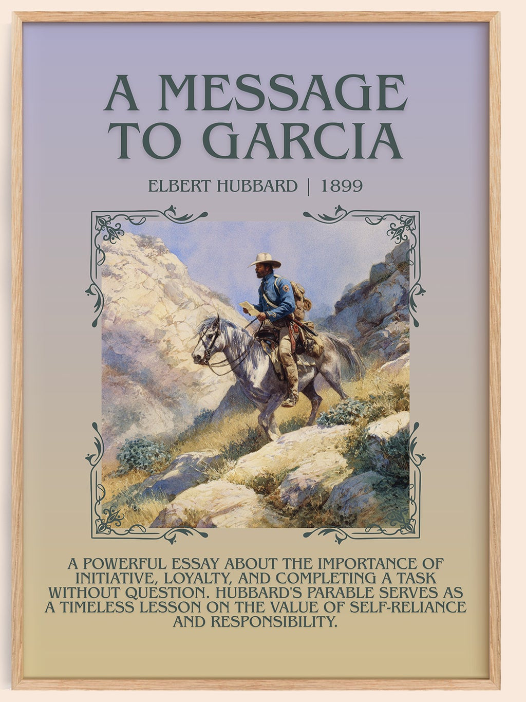 A Message to Garcia minimalist book poster by Elbert Hubbard – framed literary art print