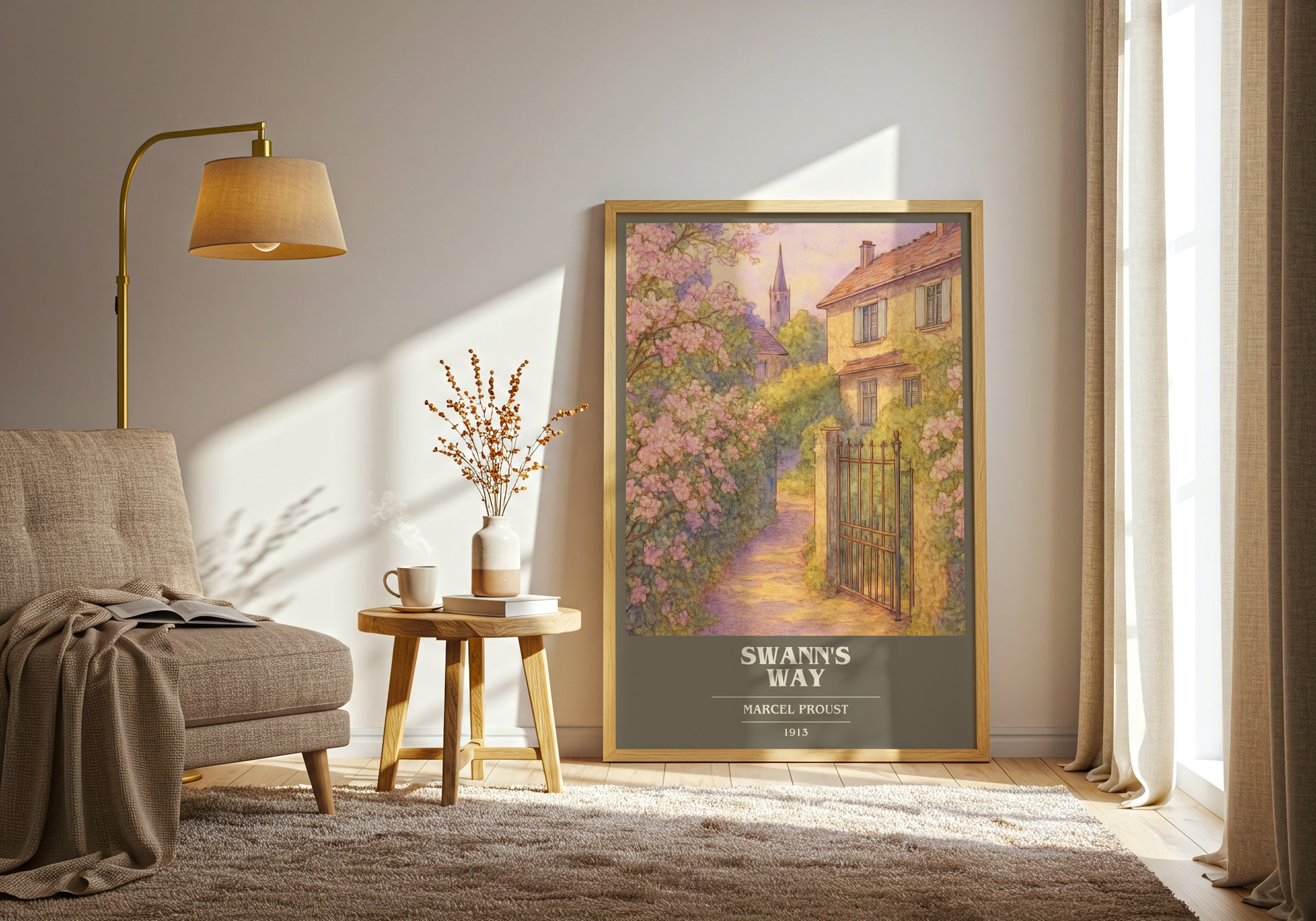 Swann's Way book cover print on bookshelf – Marcel Proust fan gift