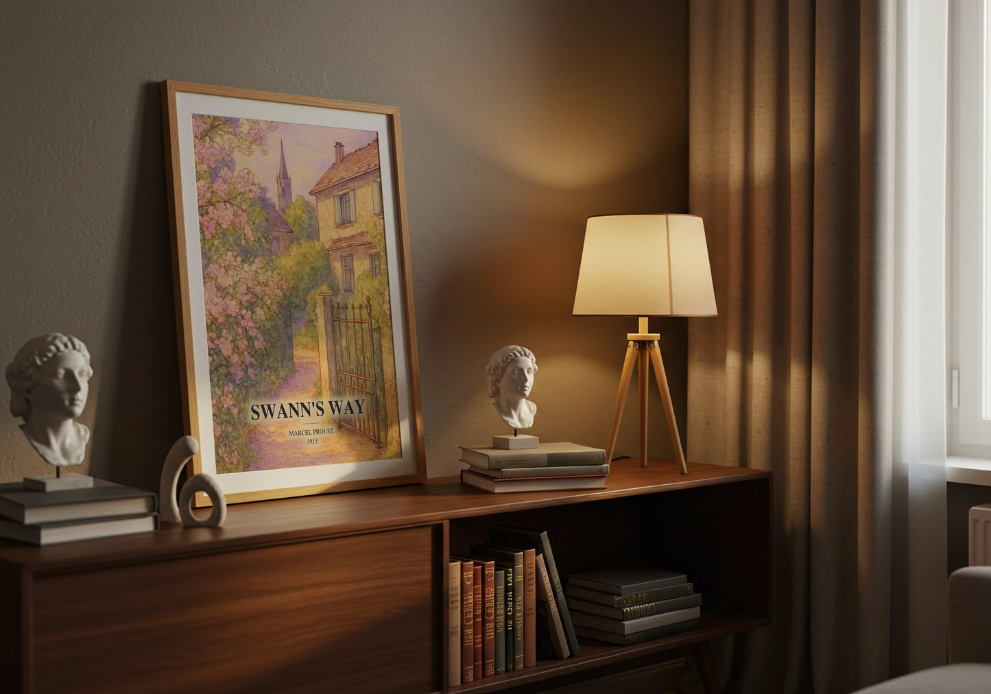 Swann'S Way watercolour print on bookshelf – Marcel Proust fan gift