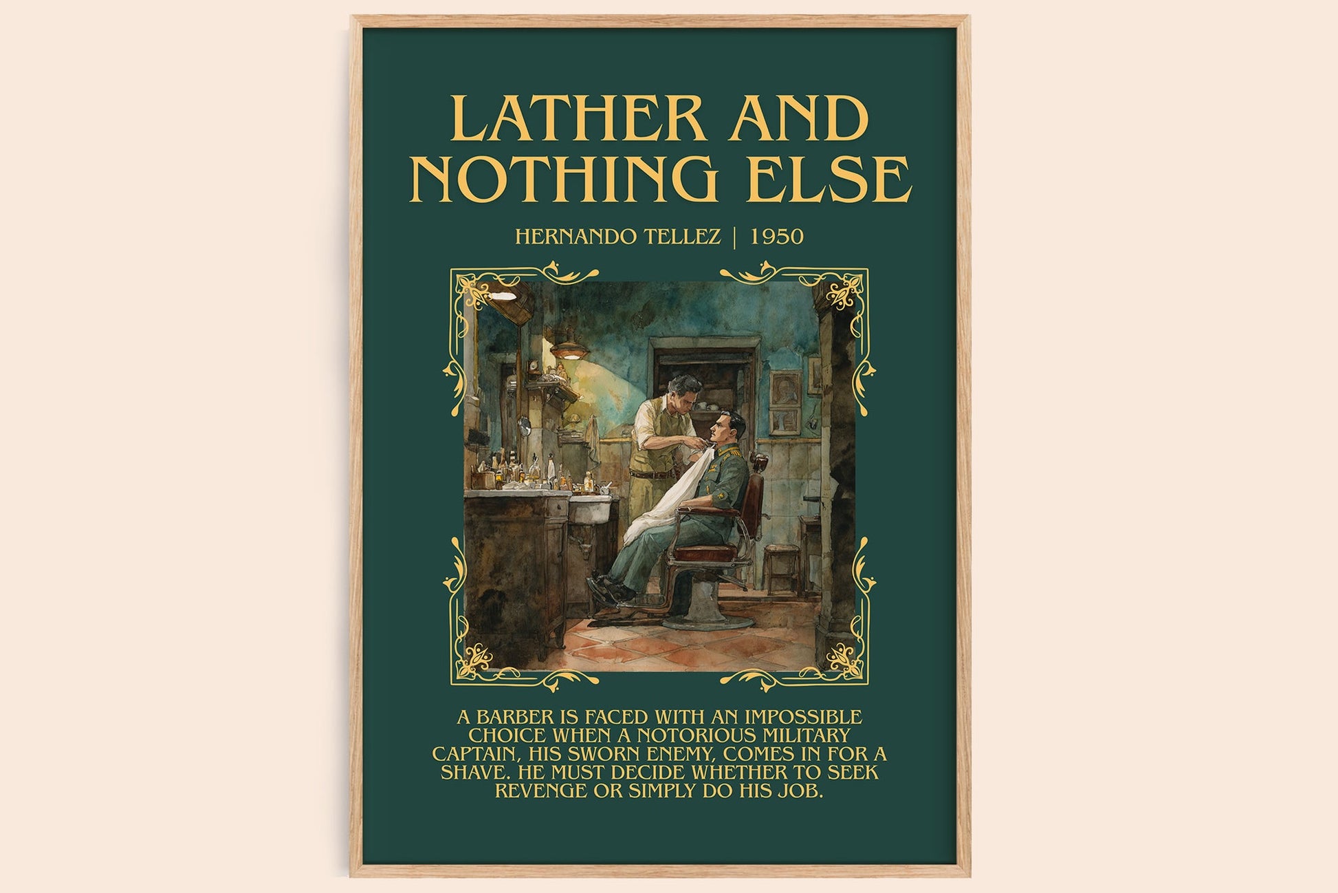 Lather And Nothing Else minimalist book poster by Hernando Tellez – framed literary art print