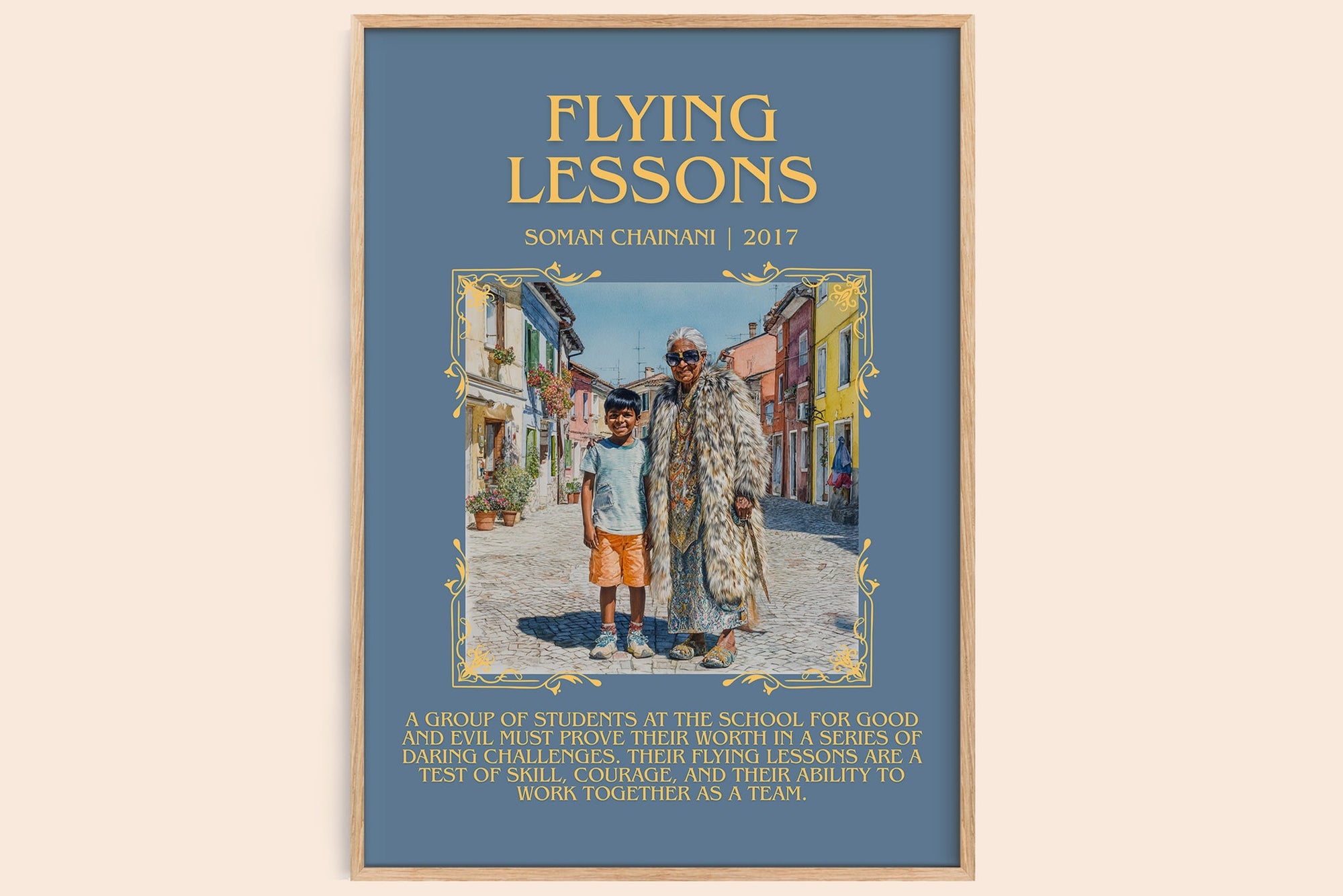 Flying Lessons minimalist book poster by Soman Chainani – framed literary art print