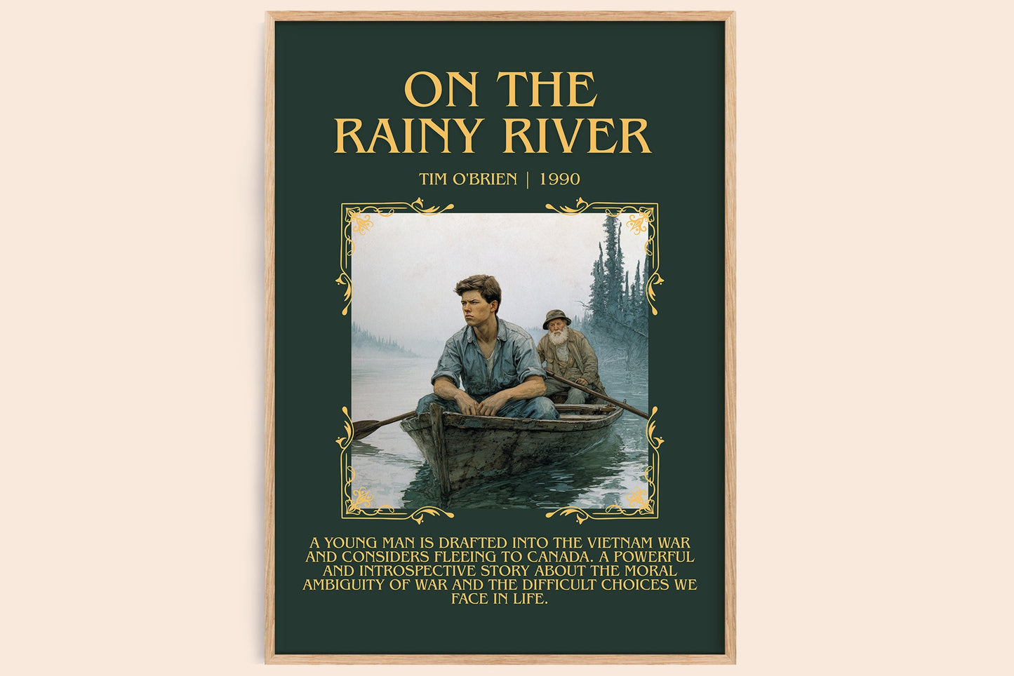 On The Rainy River minimalist book poster by Tim O'Brien – framed literary art print