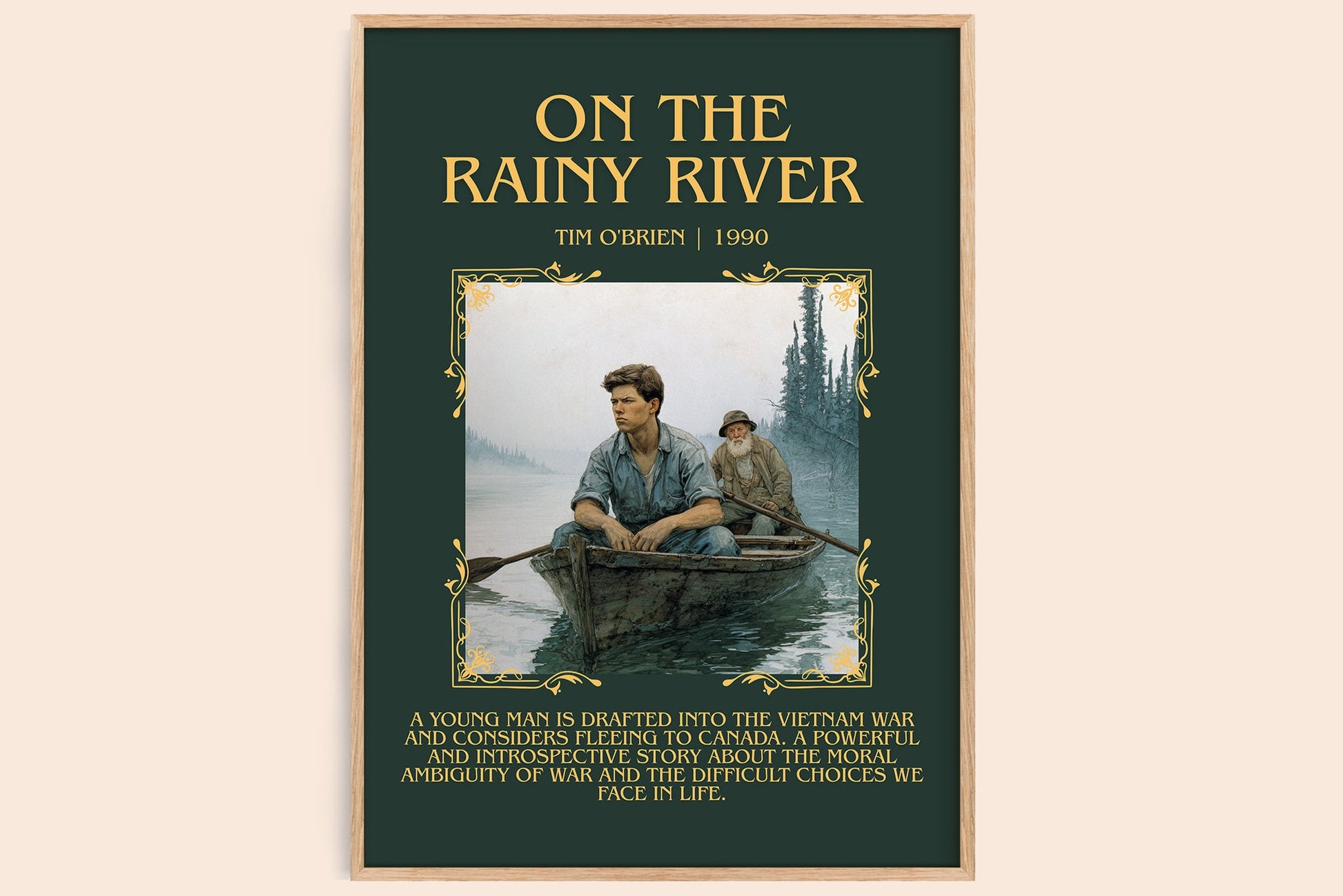 On The Rainy River minimalist book poster by Tim O'Brien – framed literary art print