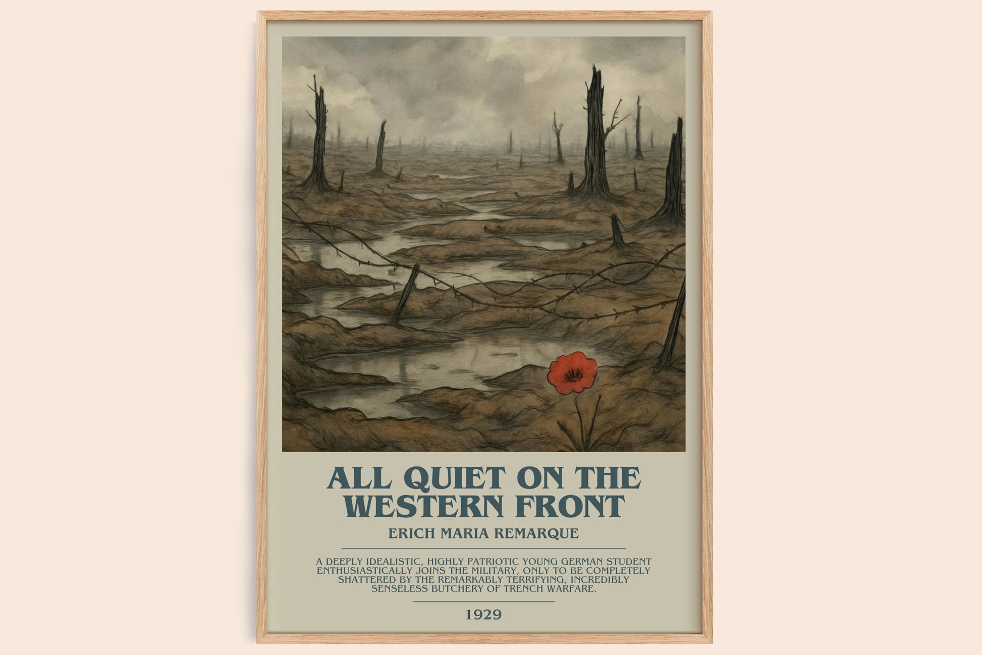 All Quiet On The Western Front bookish book poster by Erich Maria Remarque – framed literary art print