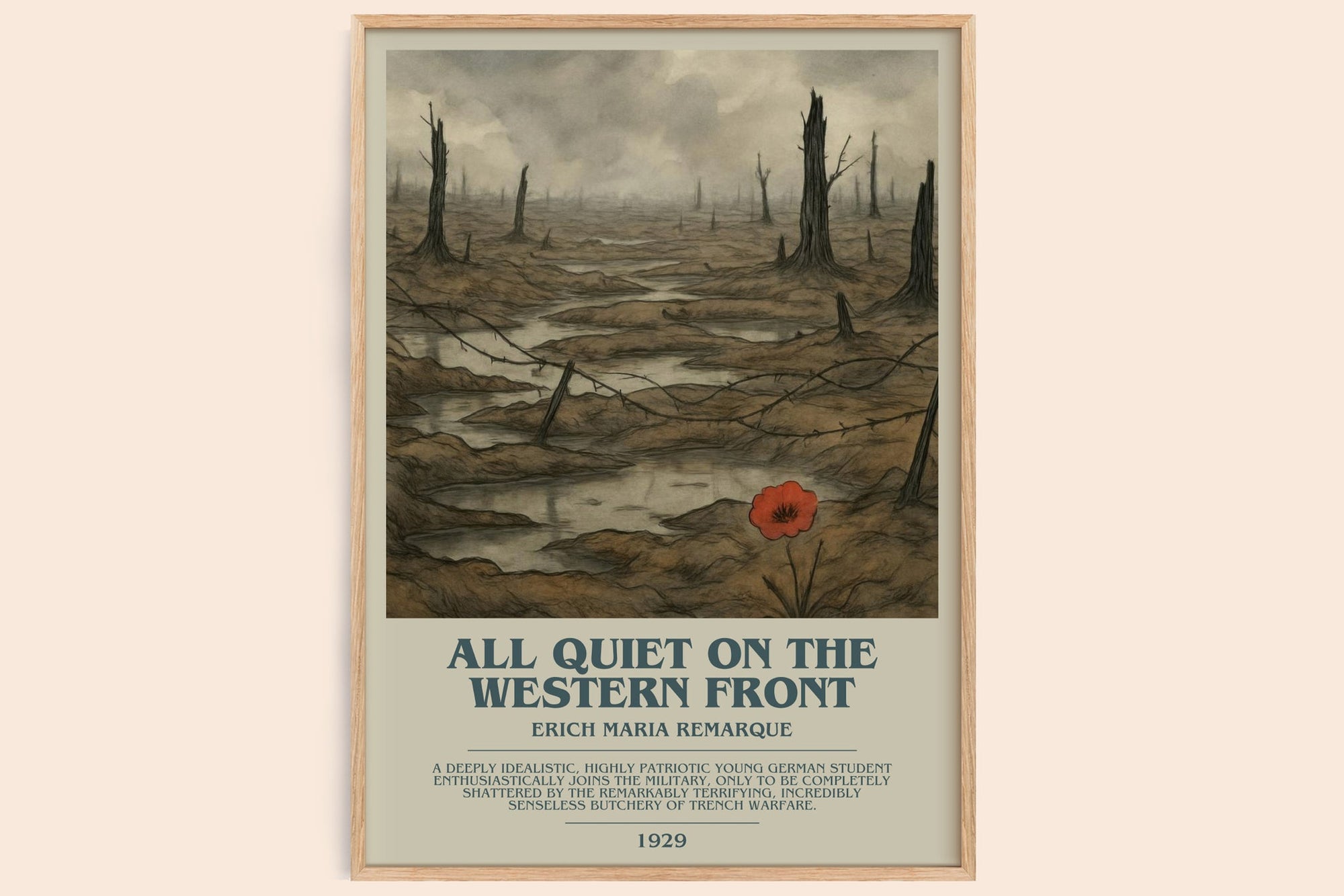 All Quiet On The Western Front bookish book poster by Erich Maria Remarque – framed literary art print