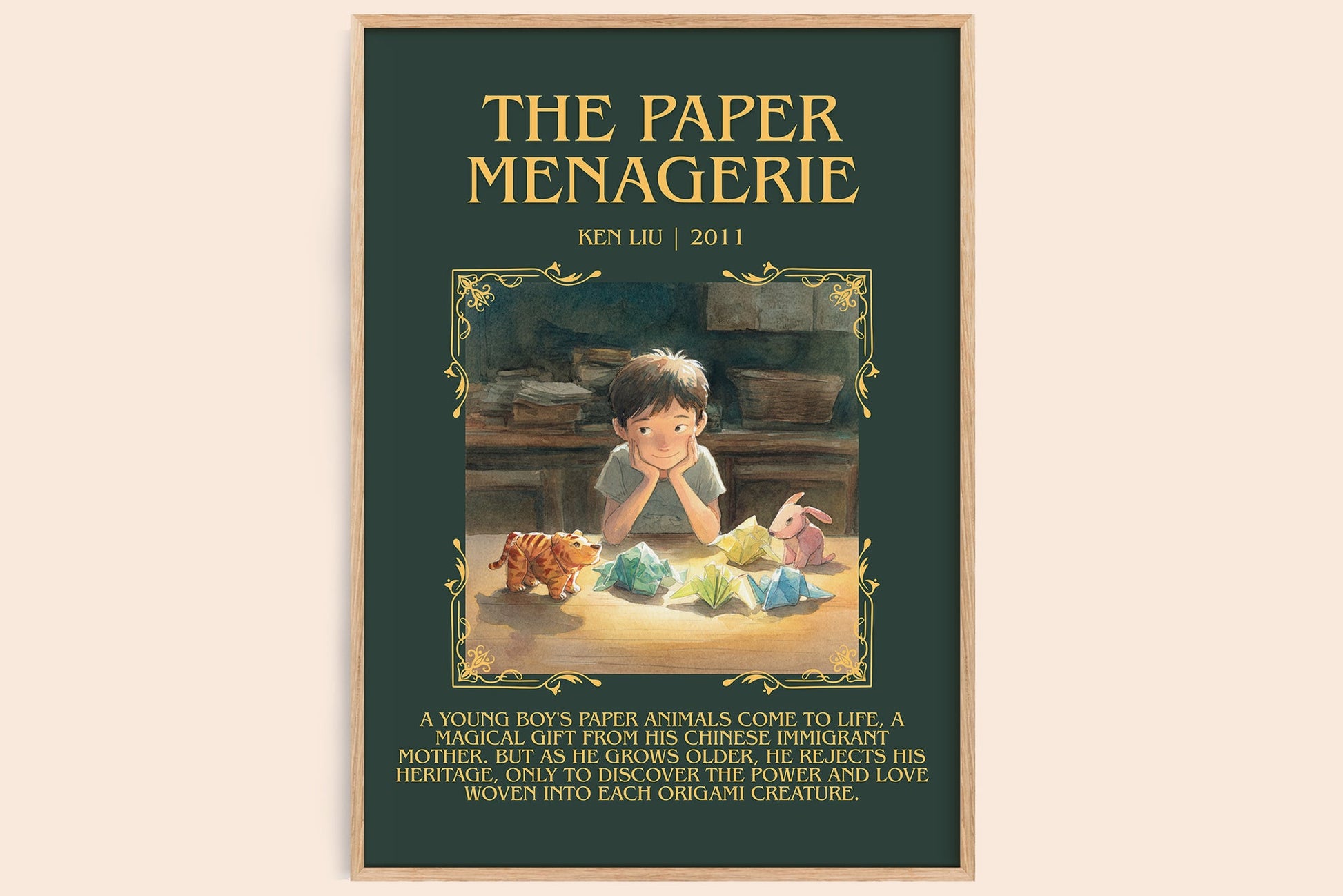 The Paper Menagerie minimalist book poster by Ken Liu – framed literary art print