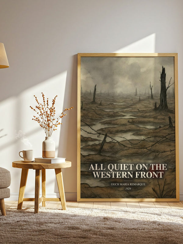 All Quiet On The Western Front watercolour print in frame leaning in hallway – historical fiction wall art