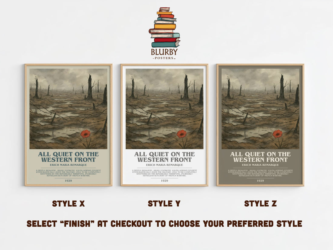 All Quiet On The Western Front bookish print in frame leaning in hallway – historical fiction wall art (mockup)