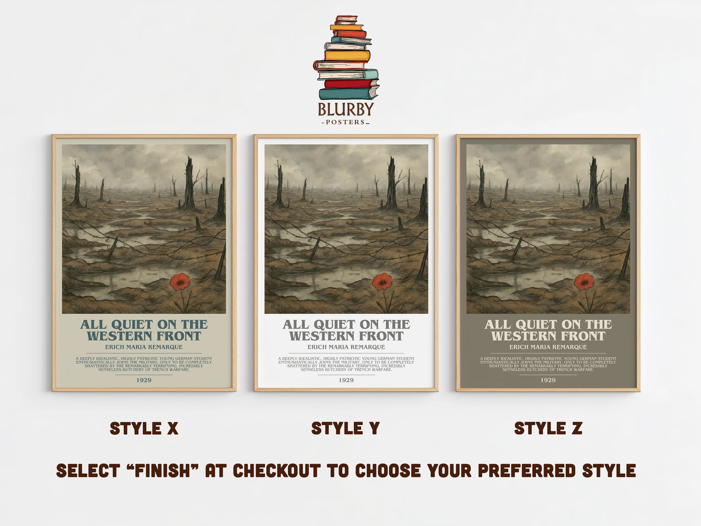All Quiet On The Western Front bookish print in frame leaning in hallway – historical fiction wall art