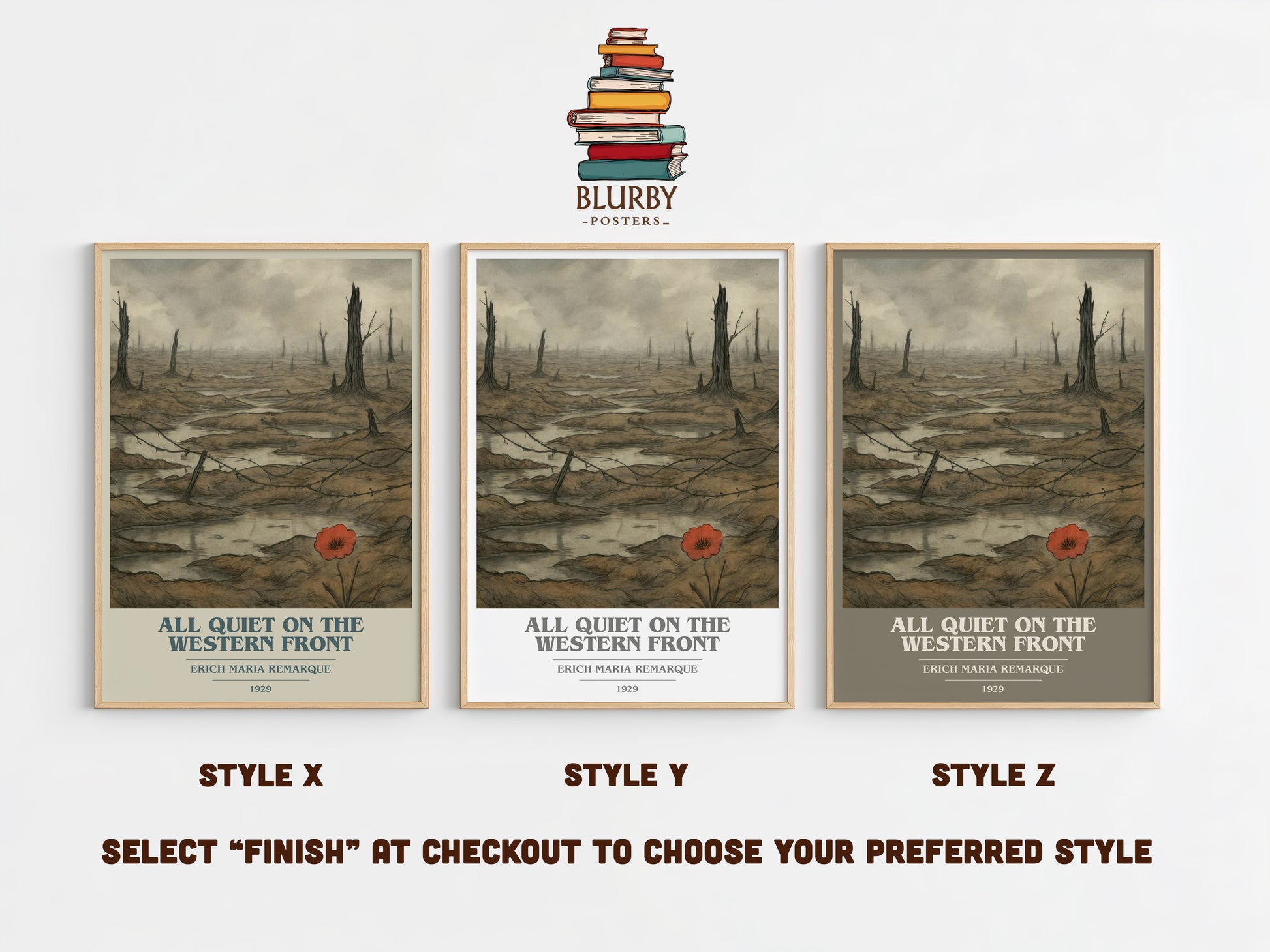 All Quiet On The Western Front book cover print in frame leaning in hallway – historical fiction wall art