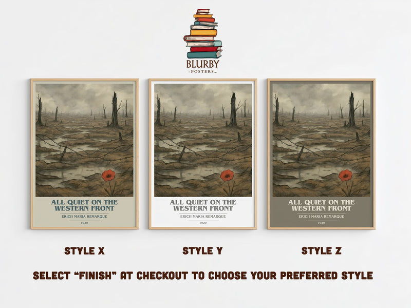 All Quiet On The Western Front book cover print in frame leaning in hallway – historical fiction wall art