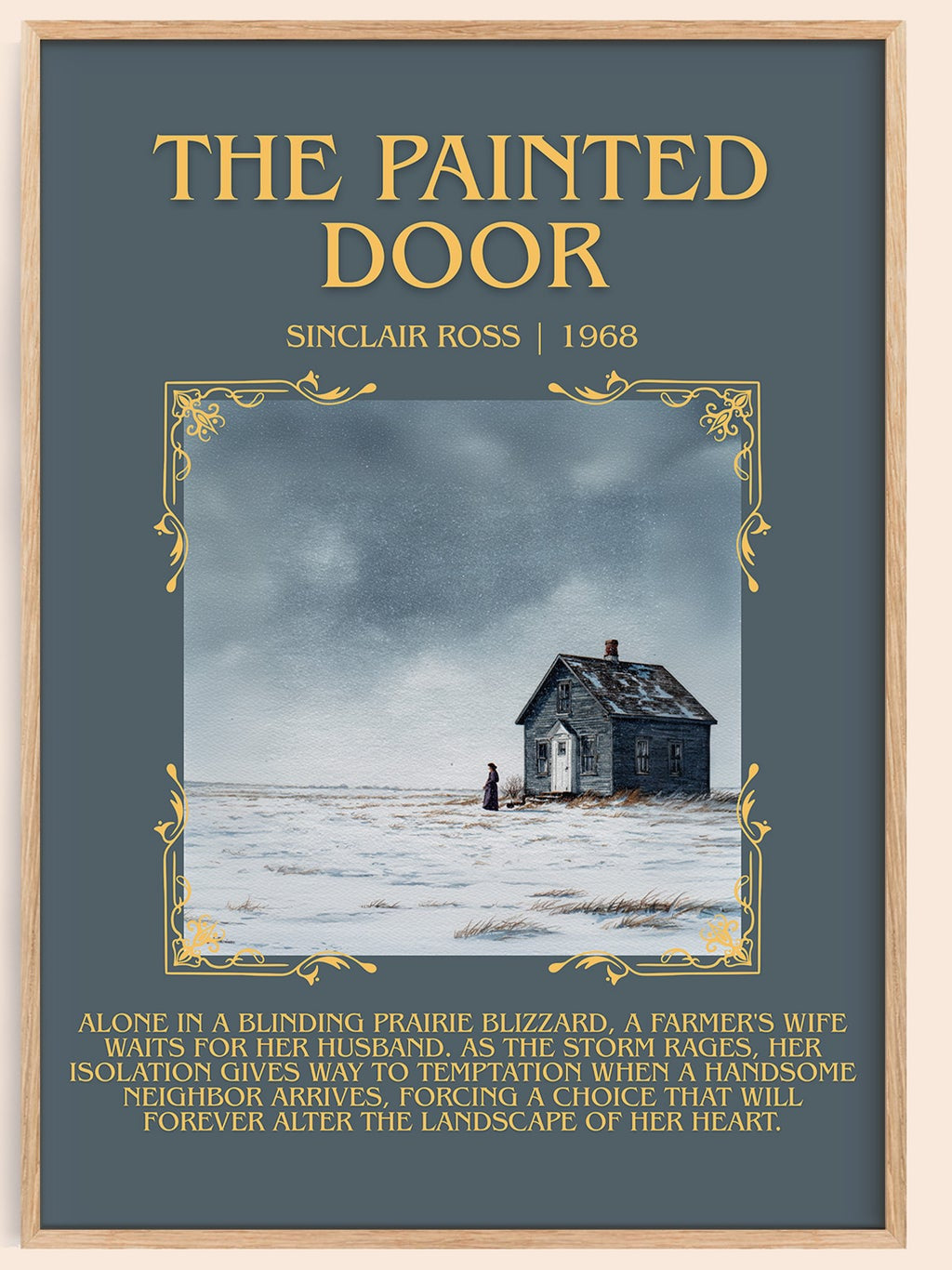 The Painted Door minimalist book poster by Sinclair Ross – framed literary art print