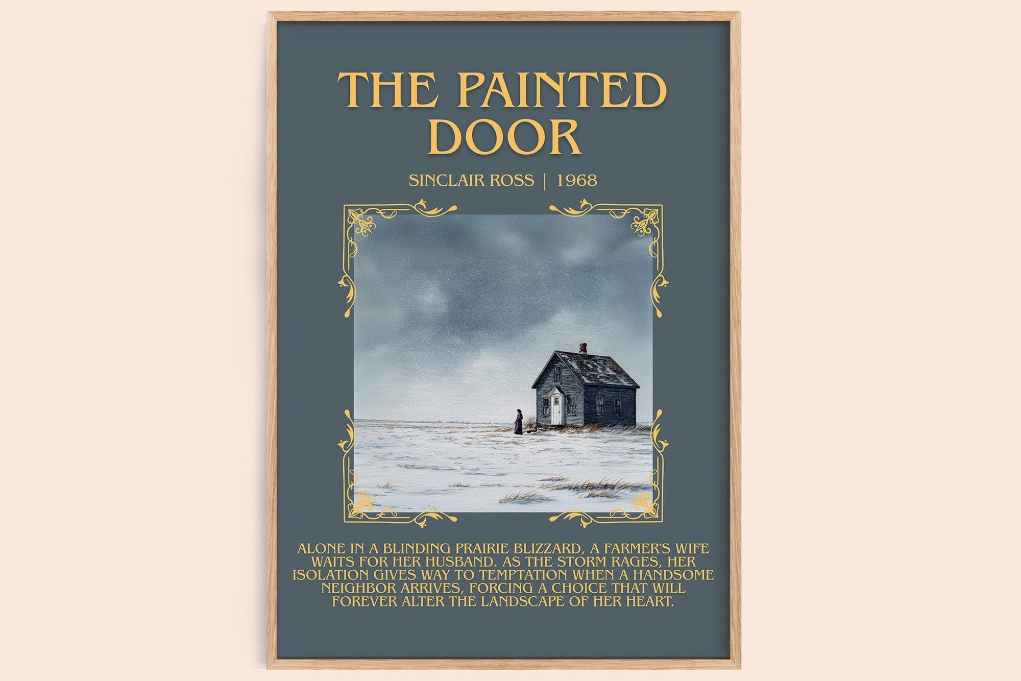 The Painted Door minimalist book poster by Sinclair Ross – framed literary art print