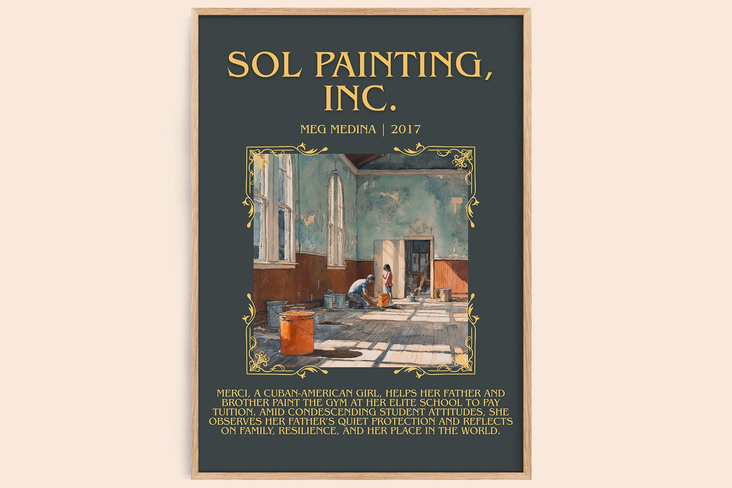 Sol Painting, Inc minimalist book poster by Meg Madina – framed literary art print
