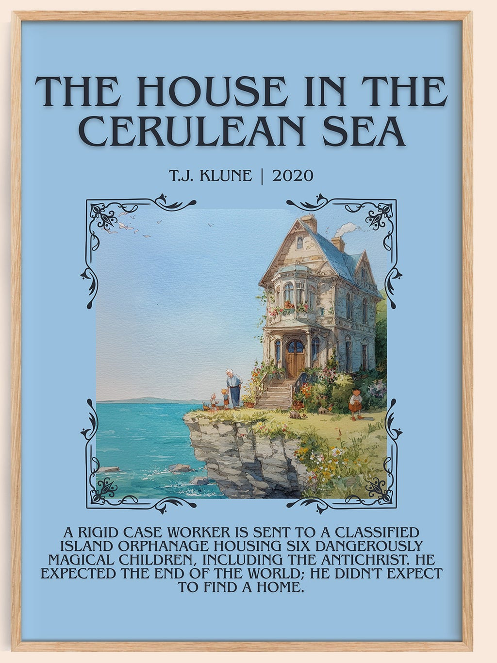 The House in the Cerulean Sea minimalist book poster by TJ Klune – framed literary art print