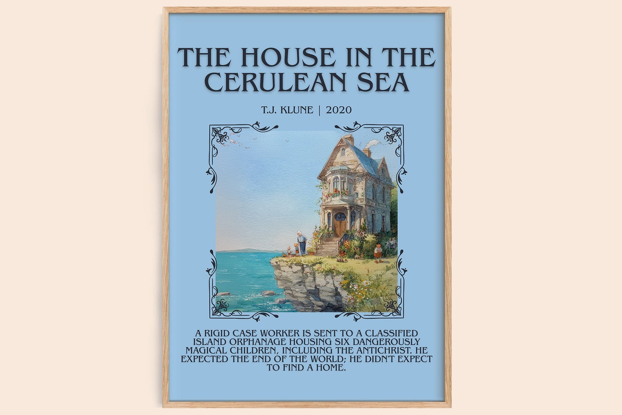 The House in the Cerulean Sea minimalist book poster by TJ Klune – framed literary art print