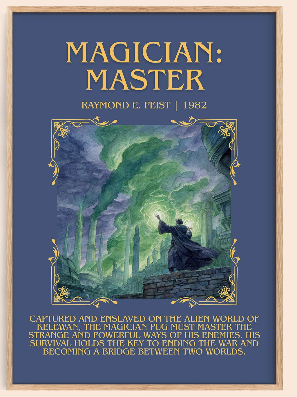 Magician: Master minimalist book poster by Raymond E. Feist – framed literary art print