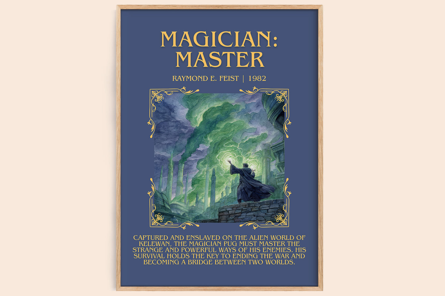 Magician: Master minimalist book poster by Raymond E. Feist – framed literary art print