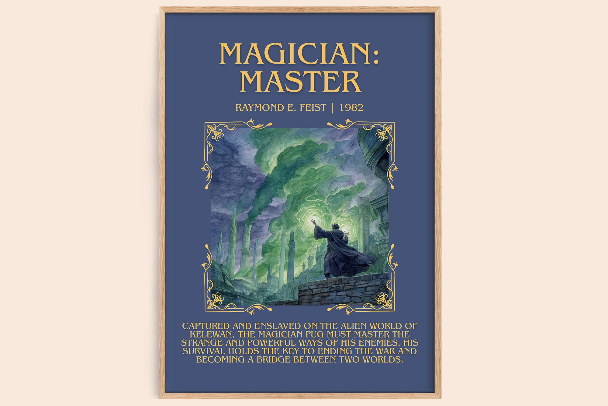 Magician: Master minimalist book poster by Raymond E. Feist – framed literary art print