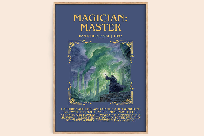 Magician: Master minimalist book poster by Raymond E. Feist – framed literary art print