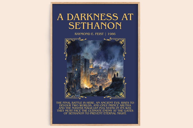 A Darkness at Sethanon minimalist book poster by Raymond E. Feist – framed literary art print