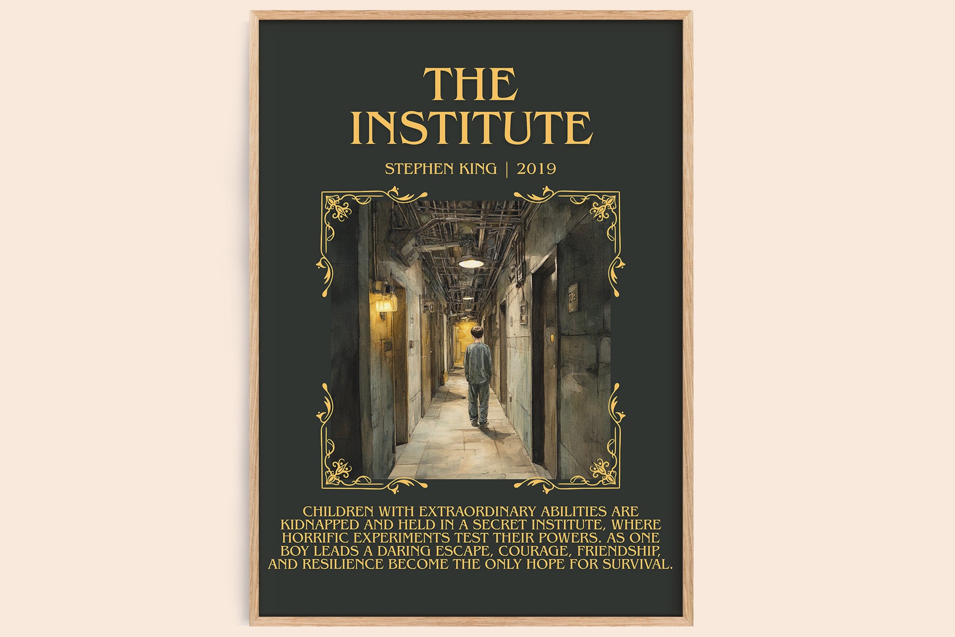 The Institute minimalist book poster by Stephen King – framed literary art print