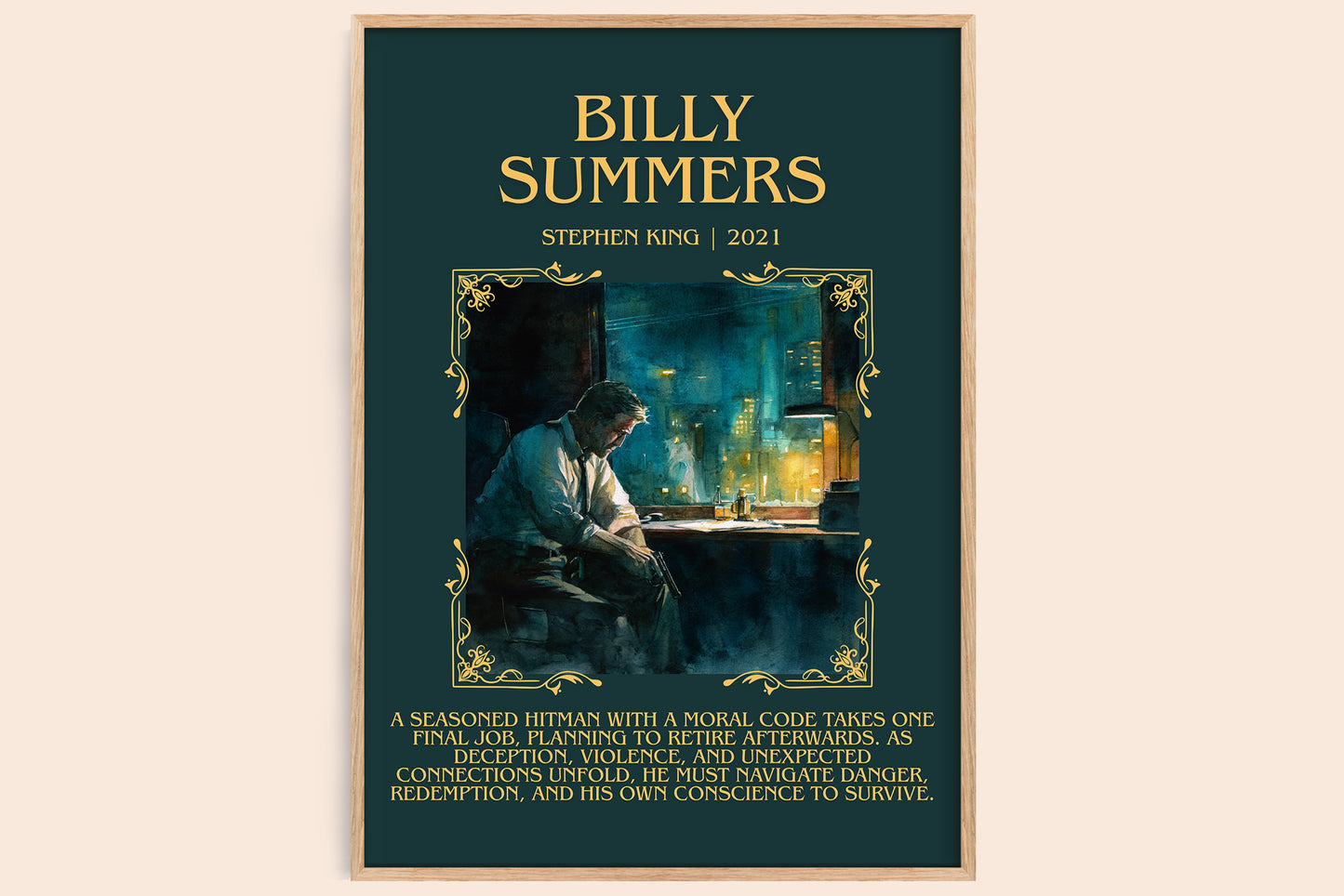 Billy Summers minimalist book poster by Stephen King – framed literary art print