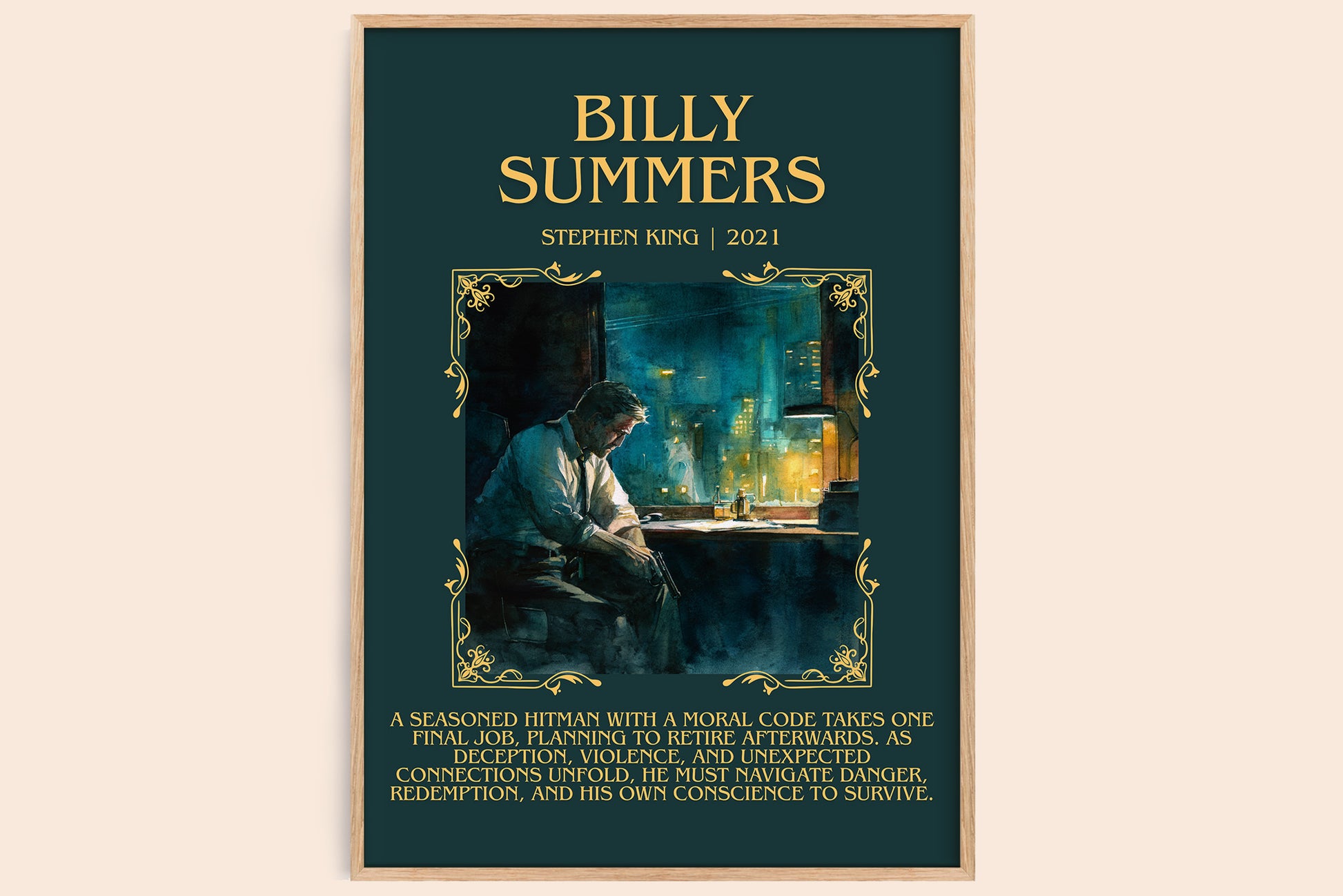 Billy Summers minimalist book poster by Stephen King – framed literary art print