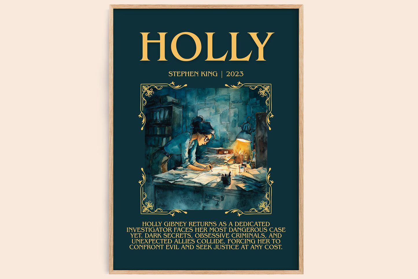 Holly minimalist book poster by Stephen King – framed literary art print