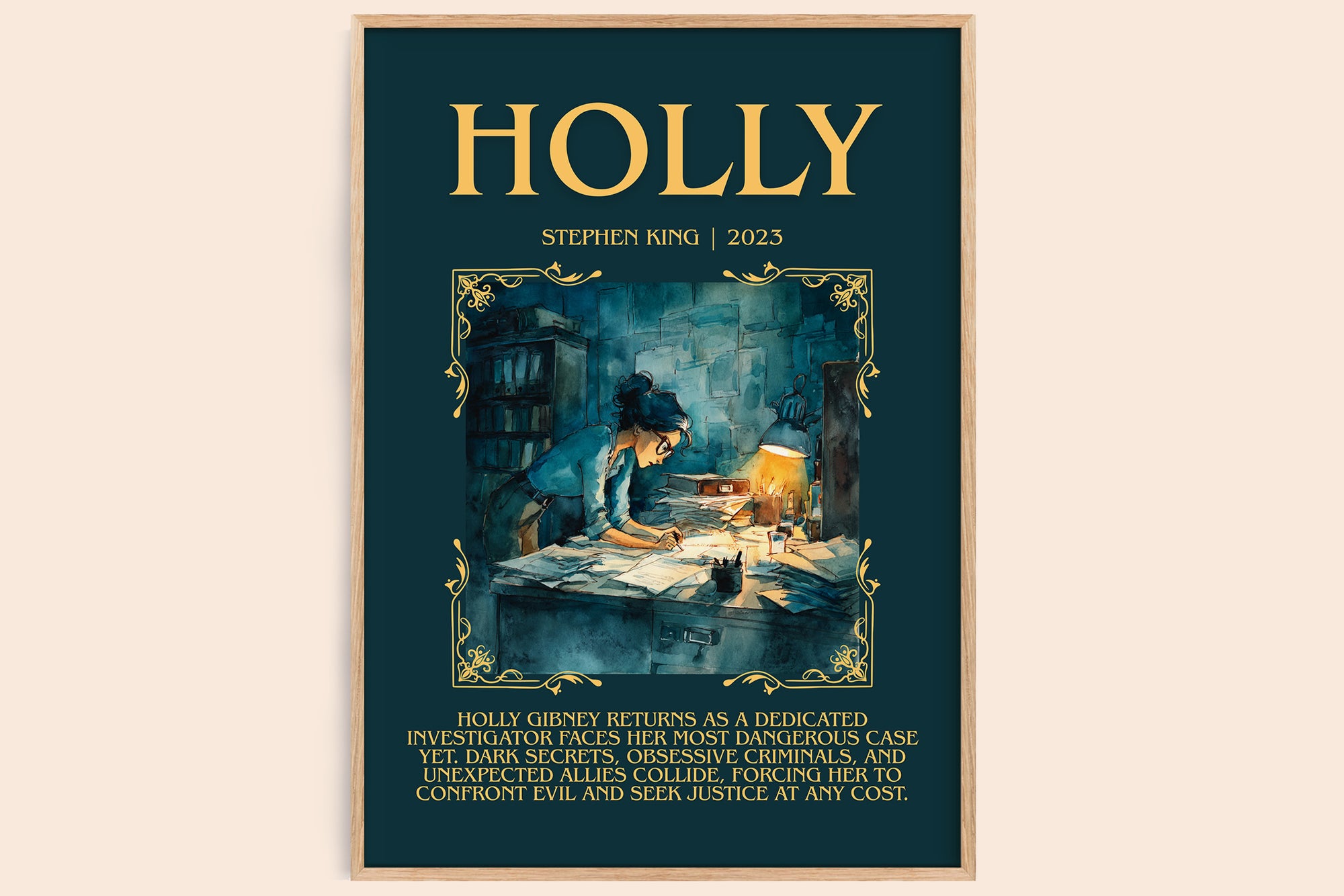 Holly minimalist book poster by Stephen King – framed literary art print