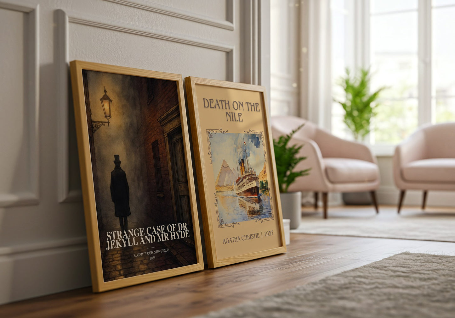Strange Case Of Dr Jekyll And Mr Hyde watercolour print framed by window – literary home decor
